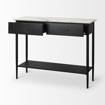 Amika White Marble Top Black Metal Base Console Table