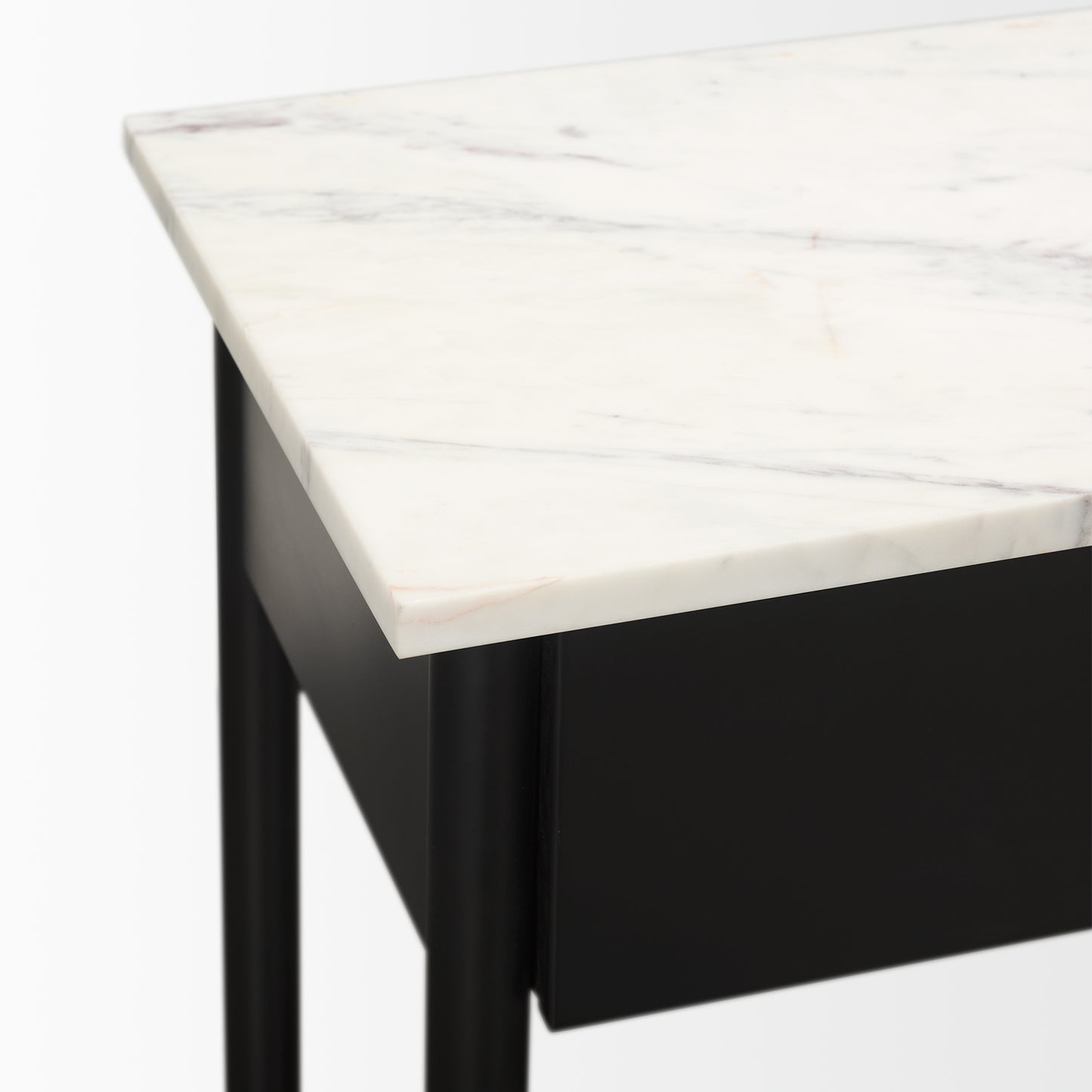 Amika White Marble Top Black Metal Base Console Table