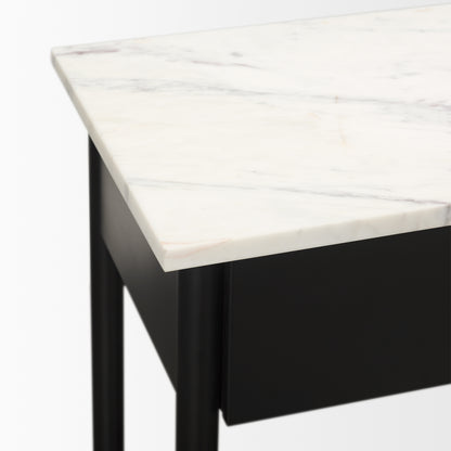 Amika White Marble Top Black Metal Base Console Table