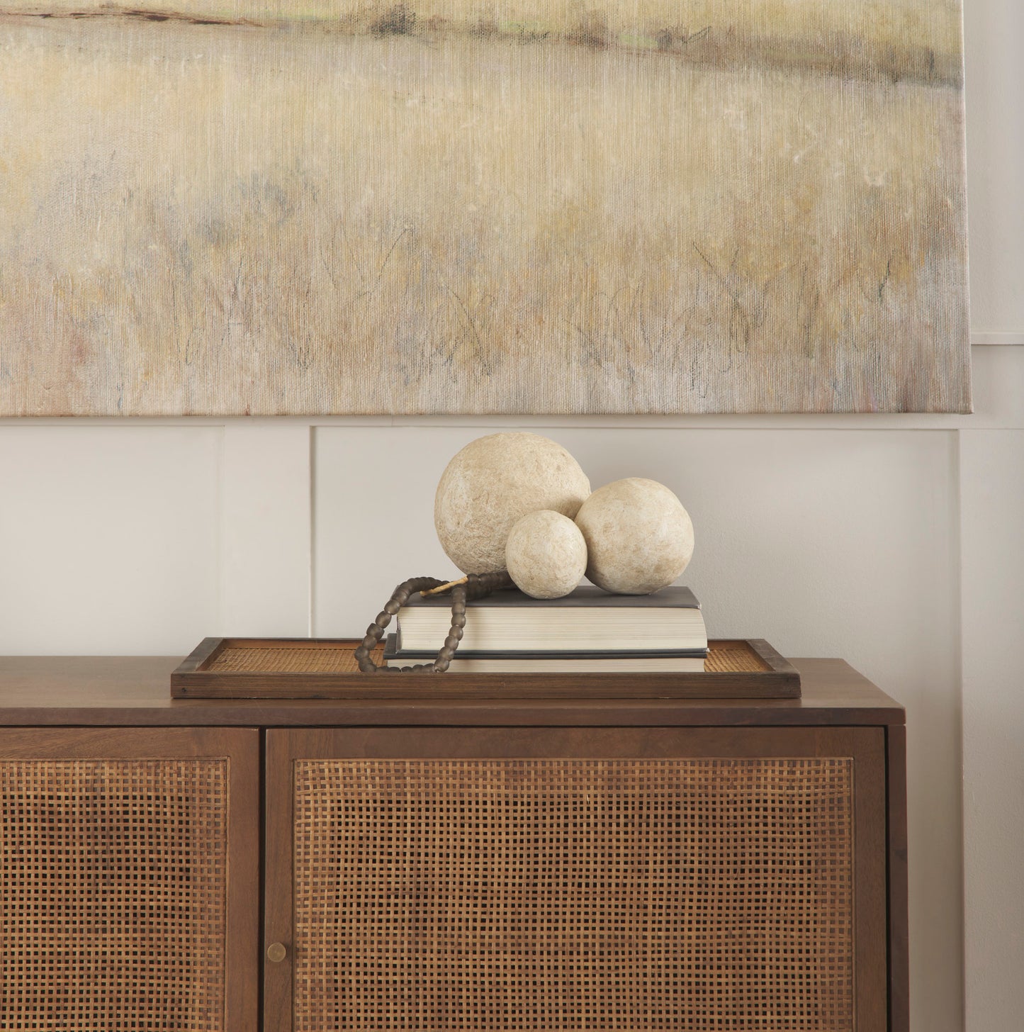 Sunita Set of 3 Beige Paper Mache Orbs