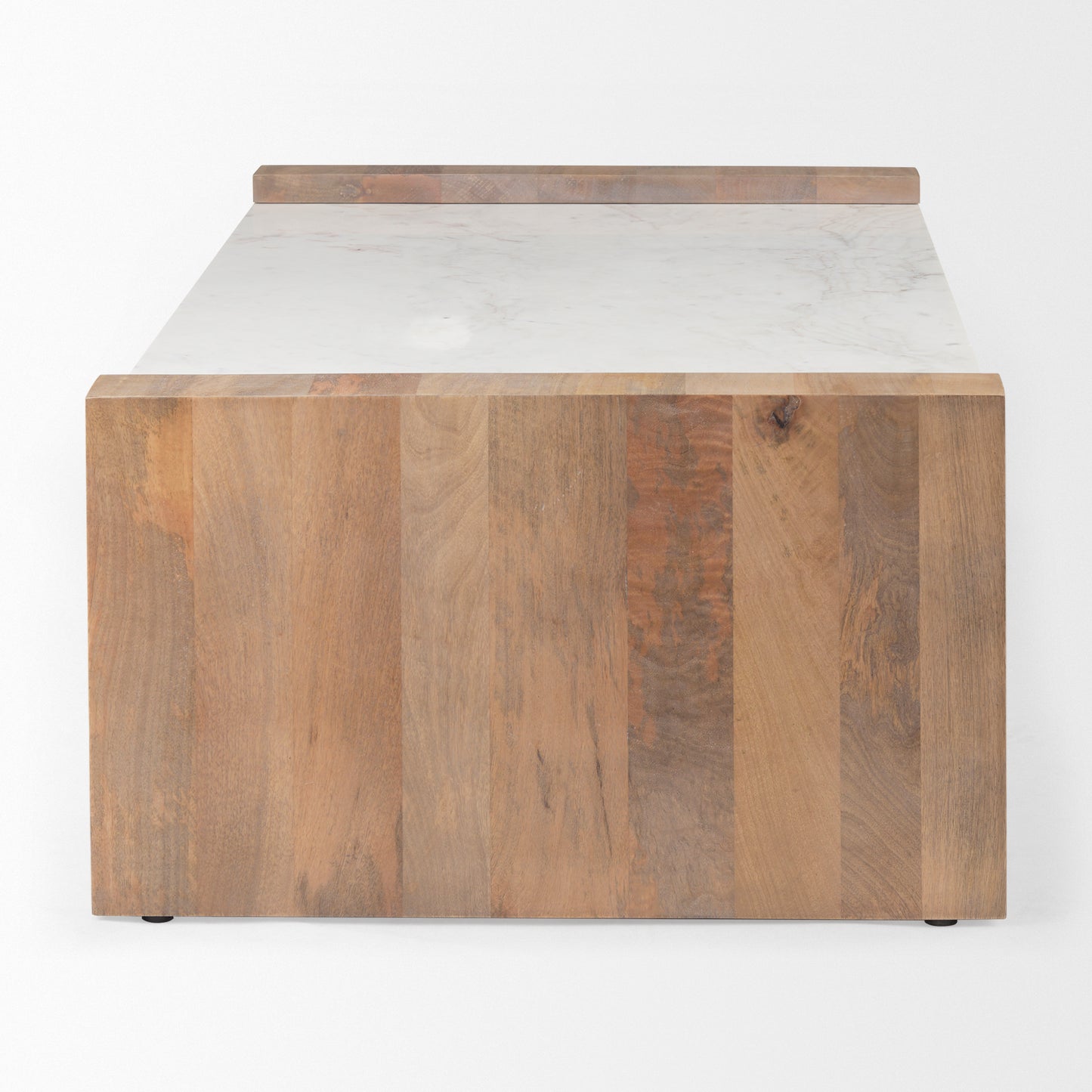 Athens 48.0L x 28.0W x 16.0H Light Brown Wood and White Marble Coffee Table