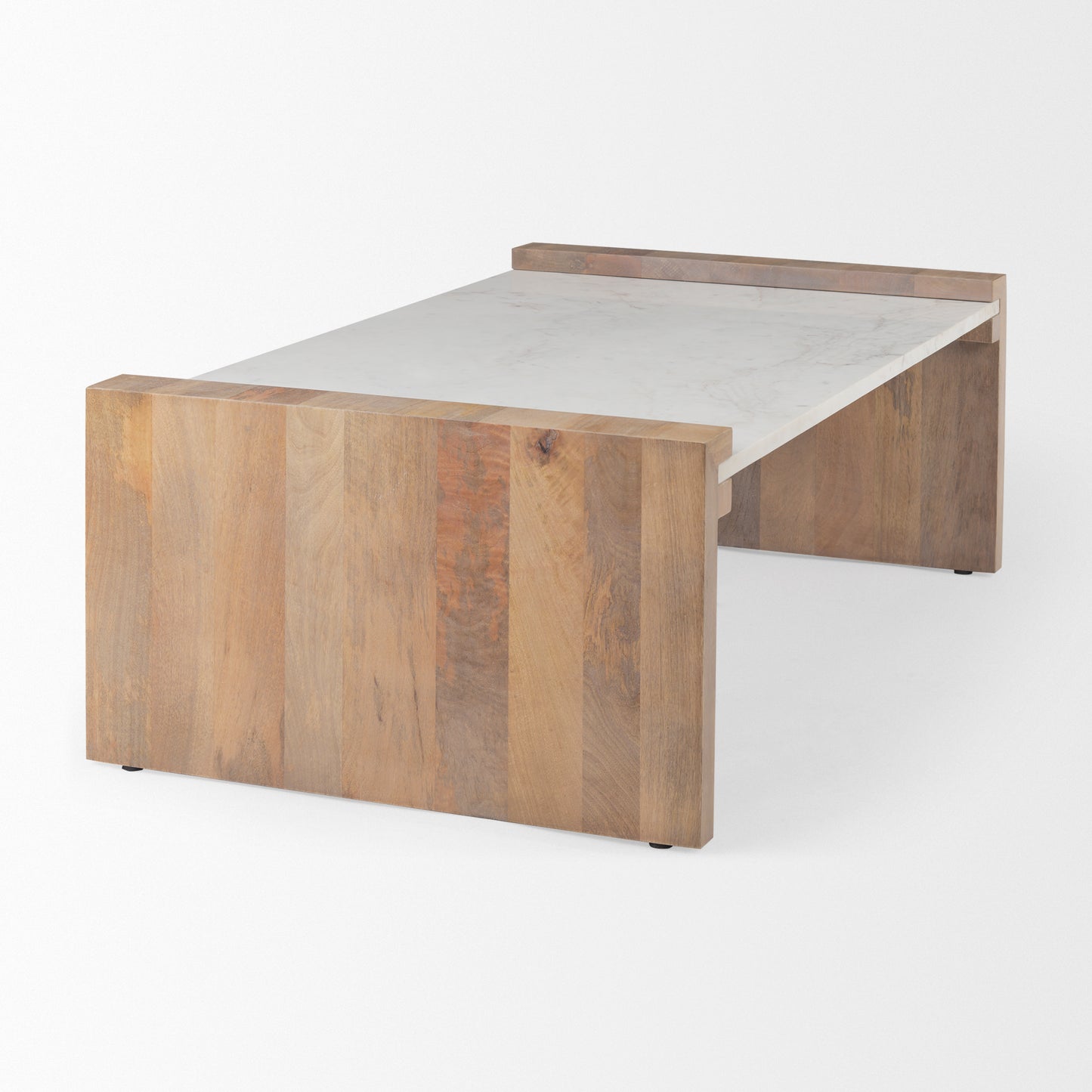 Athens 48.0L x 28.0W x 16.0H Light Brown Wood and White Marble Coffee Table