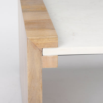 Athens 48.0L x 28.0W x 16.0H Light Brown Wood and White Marble Coffee Table