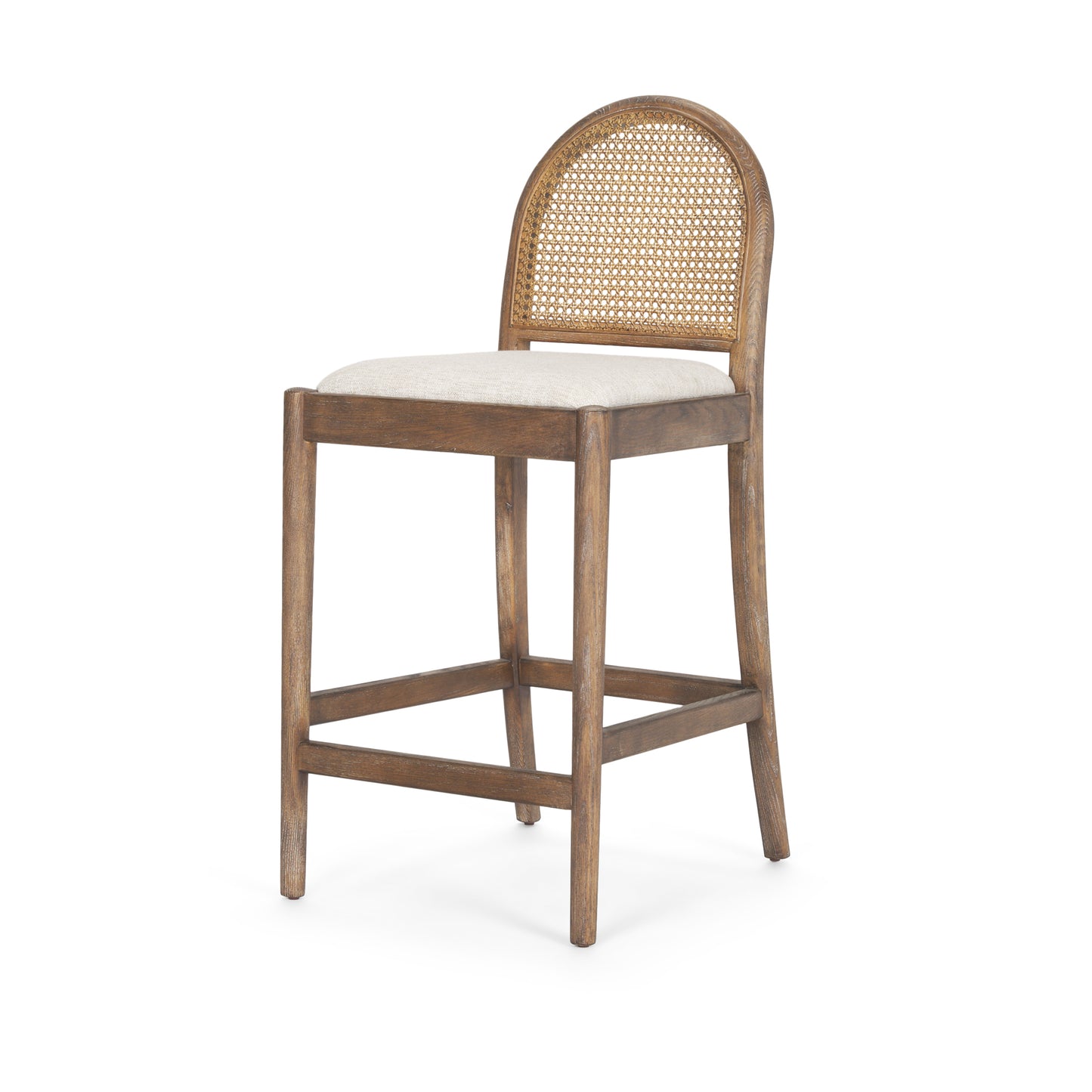 Elle Rounded Caneback Medium Brown Wood W/ Oatmeal Fabric Counter Stool