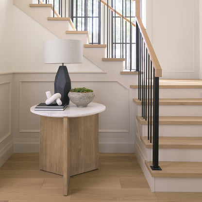 Enzo Marble Tabletop w/ Fluted Light Wood Base Foyer Accent Table