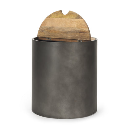Eclipse Gunmetal Gray Drum Base w/ Brown Wood Top End/Side Table
