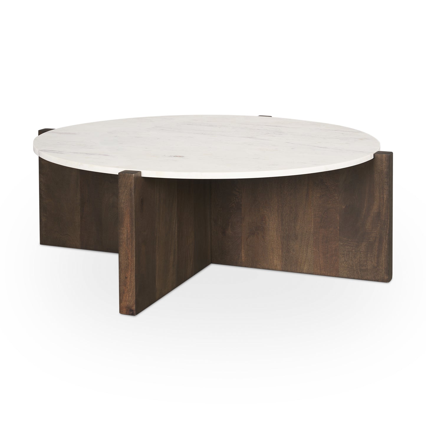 Bianca Dark Brown Wood w/ Marble Round Top Coffee Table
