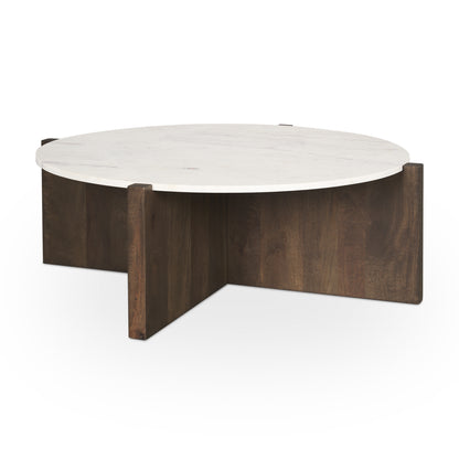 Bianca Dark Brown Wood w/ Marble Round Top Coffee Table