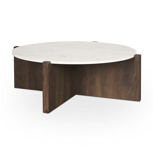 Bianca Dark Brown Wood w/ Marble Round Top Coffee Table