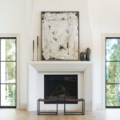 Clarissa 22.0L x 16.0W x 16.5H Brown Leather Woven Seat W/ Black Metal Frame Stool