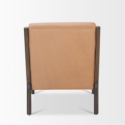 Cashel Accent Chair W/ Dark Brown Wood and Tan Genuine Leather