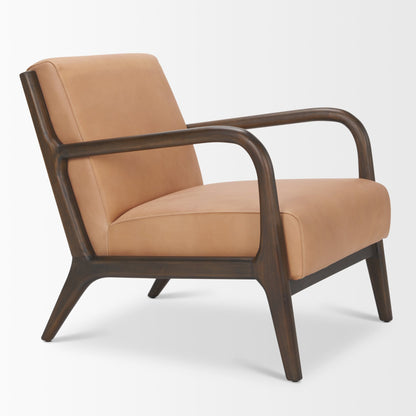 Cashel Accent Chair W/ Dark Brown Wood and Tan Genuine Leather