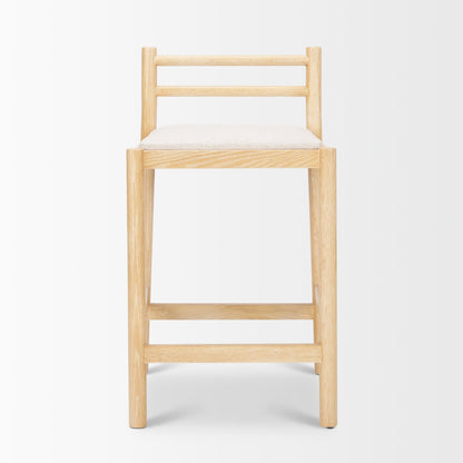 Sam Counter Stool W/ Light Brown Wood Frame and Beige Upholstered Seat