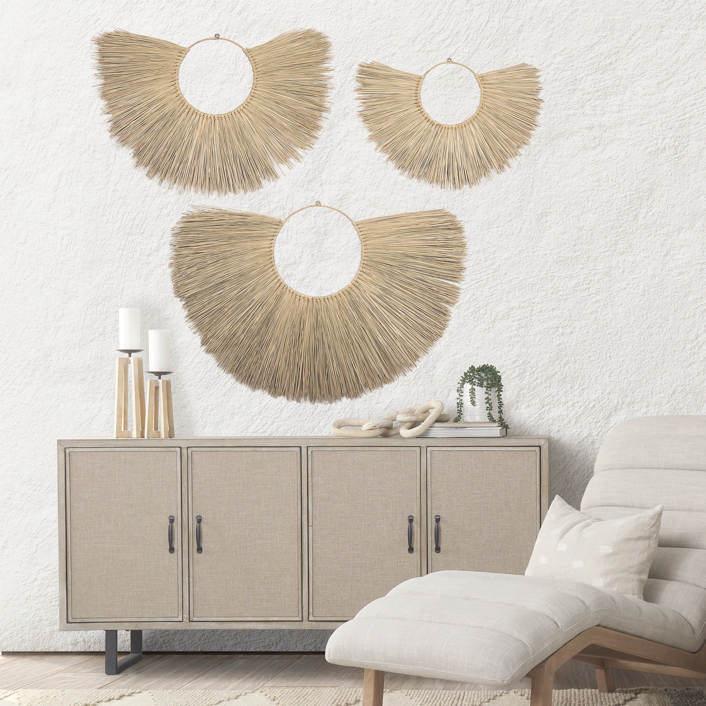 Bayu Set of 3 Seagrass Boho Weave Fan Wall Decor