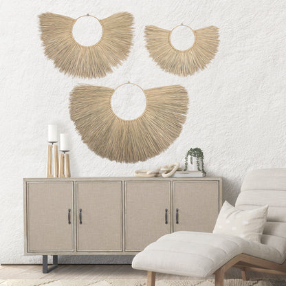 Bayu Set of 3 Seagrass Boho Weave Fan Wall Decor