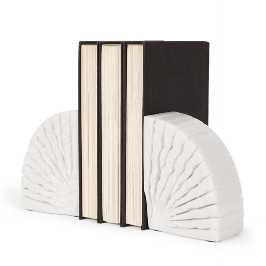 Stept White Marble Bookends w/rough carving (set of 2)