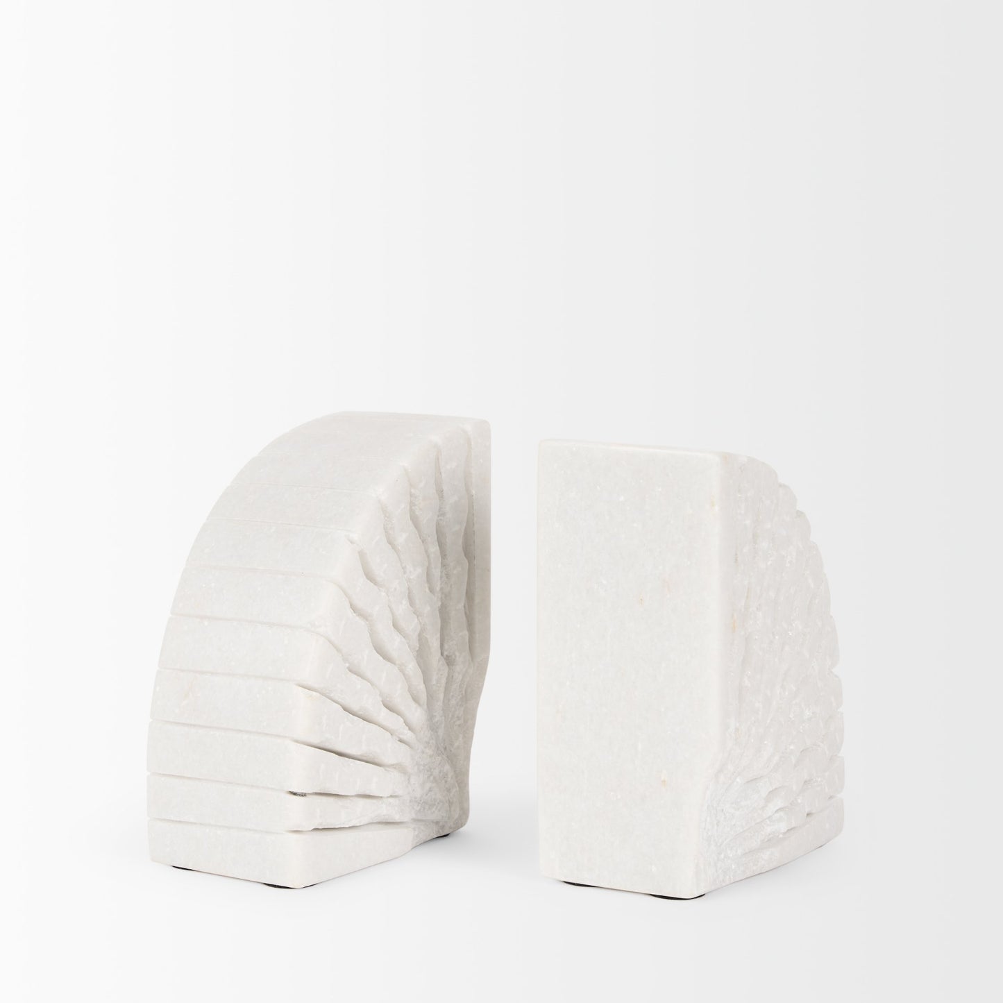 Stept White Marble Bookends w/rough carving (set of 2)