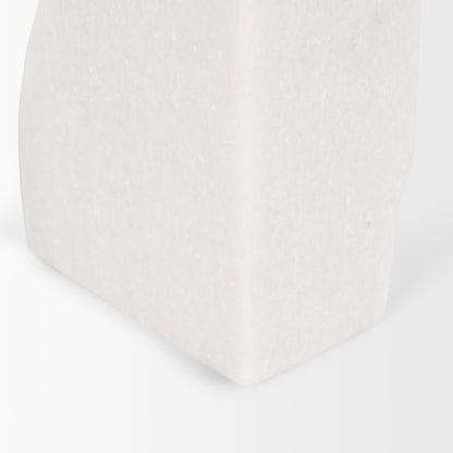 Stept White Marble Bookends w/rough carving (set of 2)