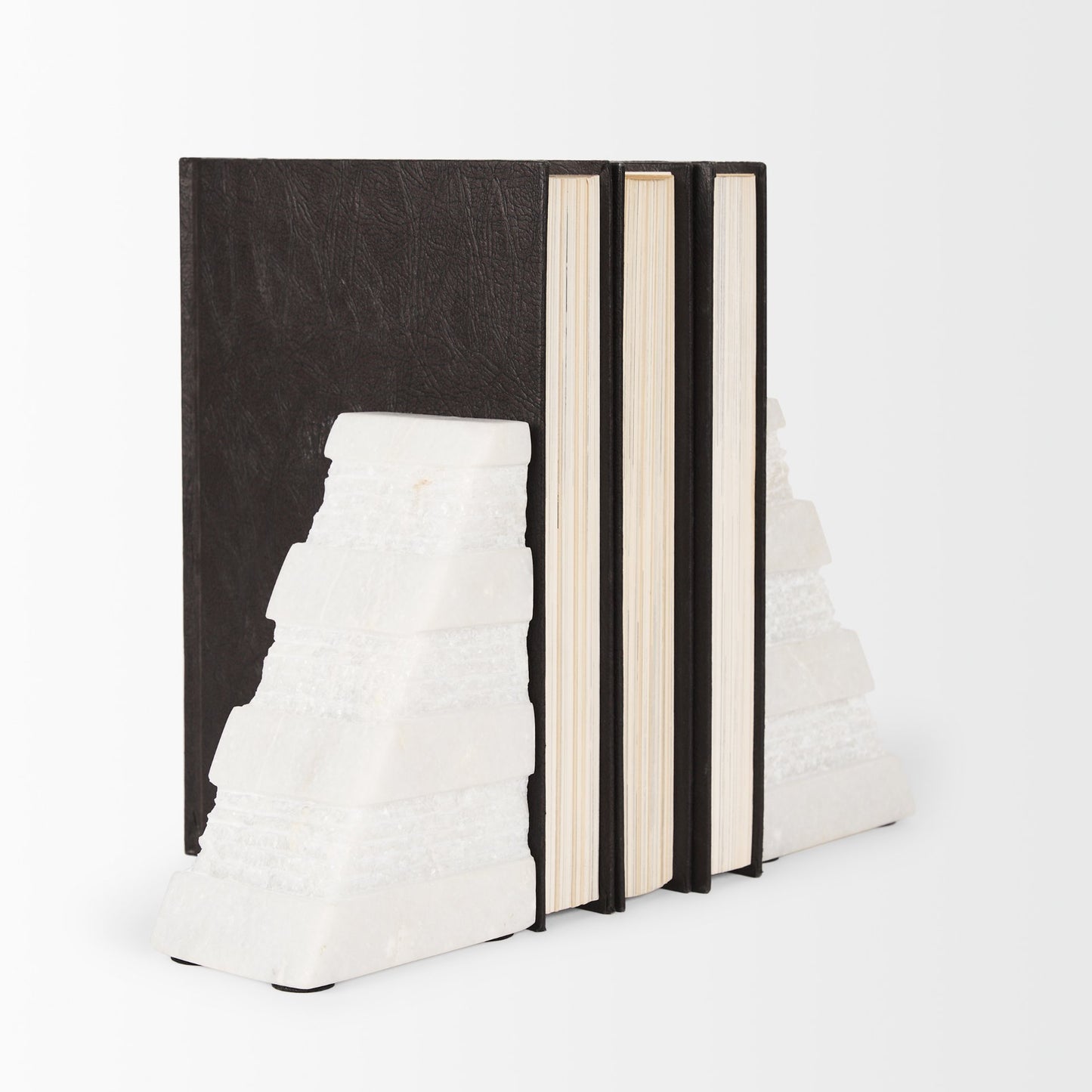 Cavetto White Marble Bookends w/rough carving S/2