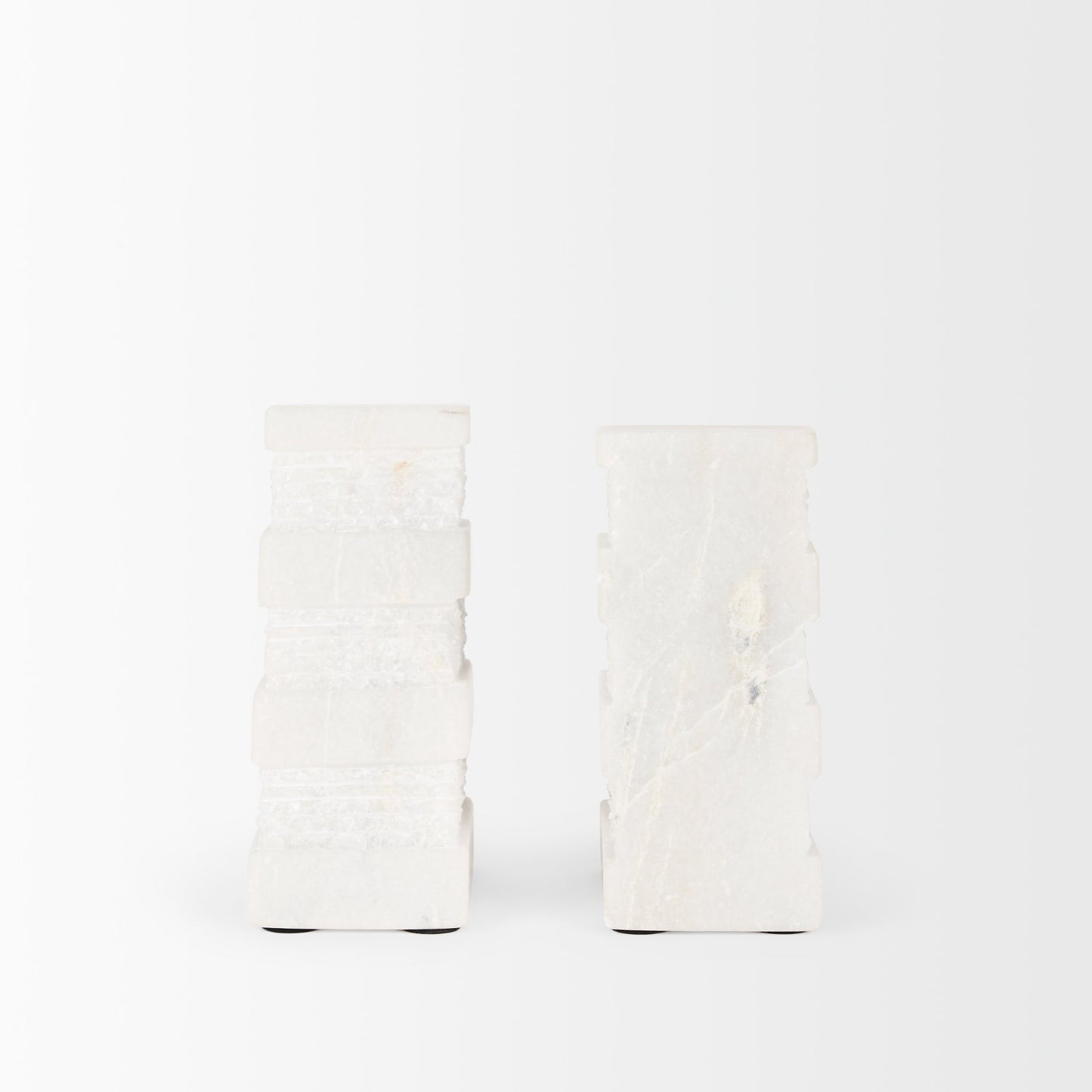 Cavetto White Marble Bookends w/rough carving S/2