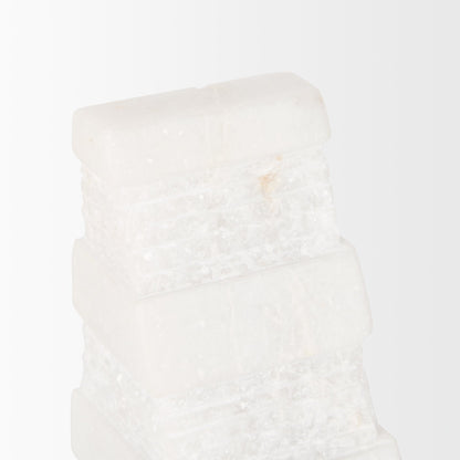 Cavetto White Marble Bookends w/rough carving S/2