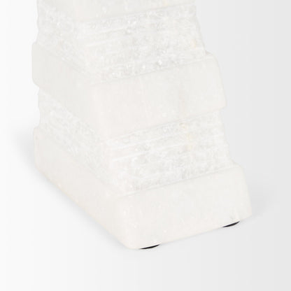 Cavetto White Marble Bookends w/rough carving S/2