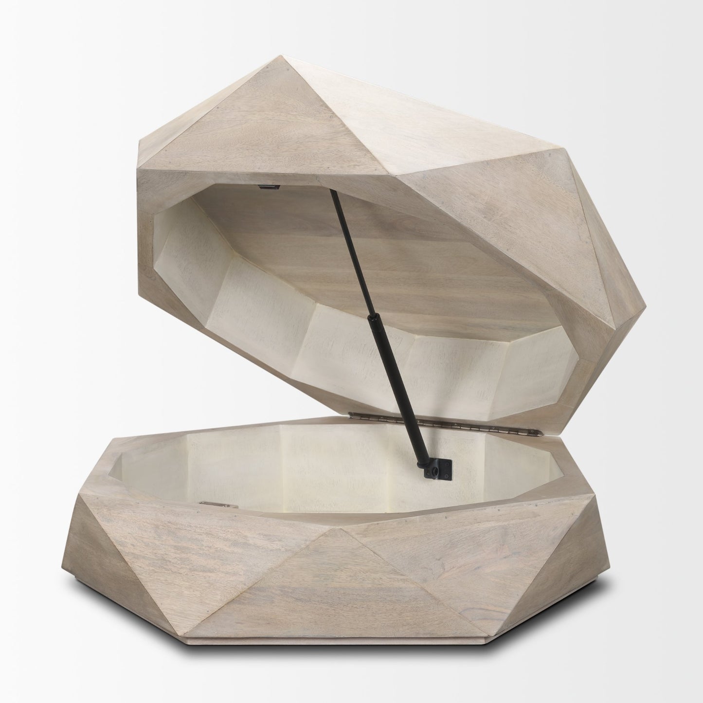 Arreto Hexagonal Hinged Solid Wood Top and Base Coffee Table