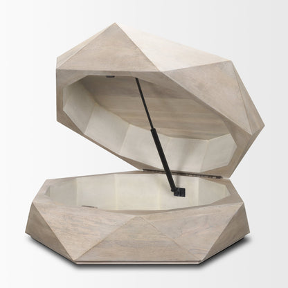 Arreto Hexagonal Hinged Solid Wood Top and Base Coffee Table