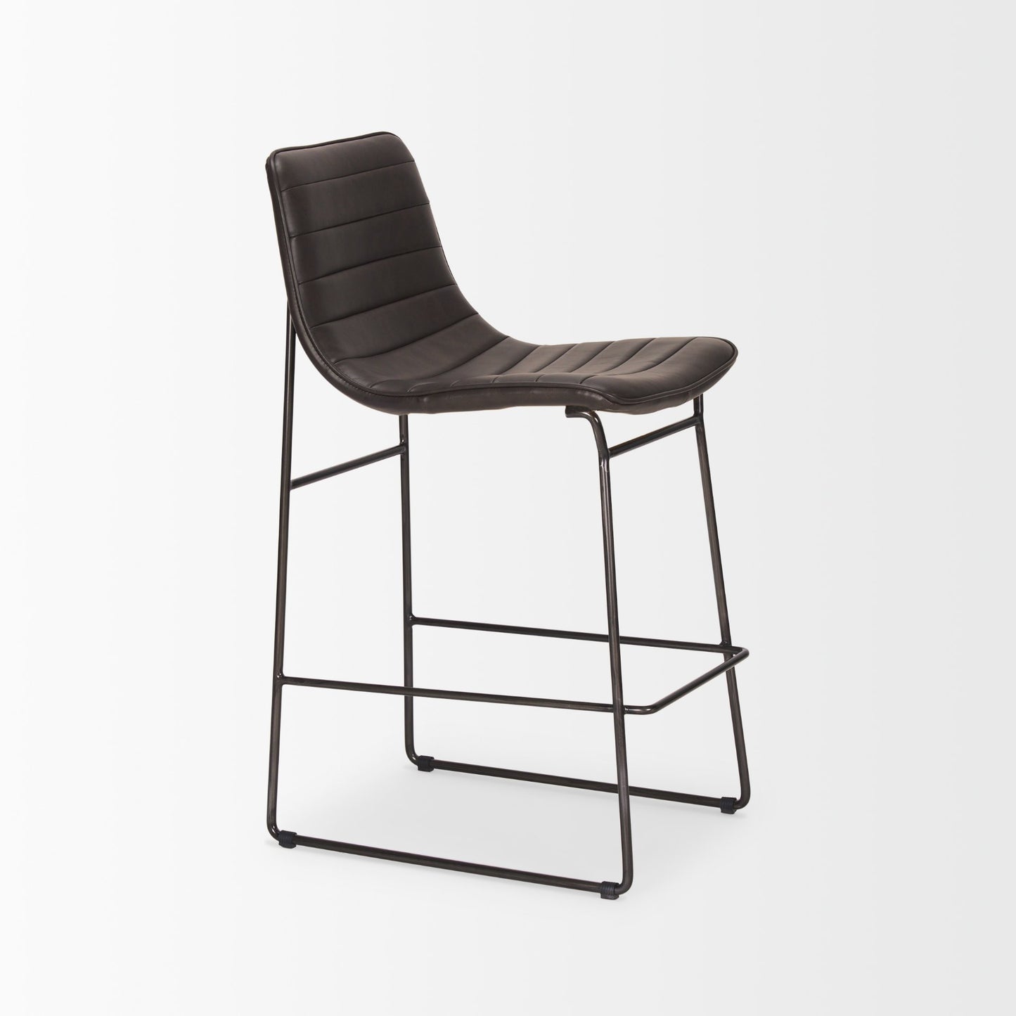 Meritt 37"H Black Faux-Leather Seat W/ Black Metal Frame Stool