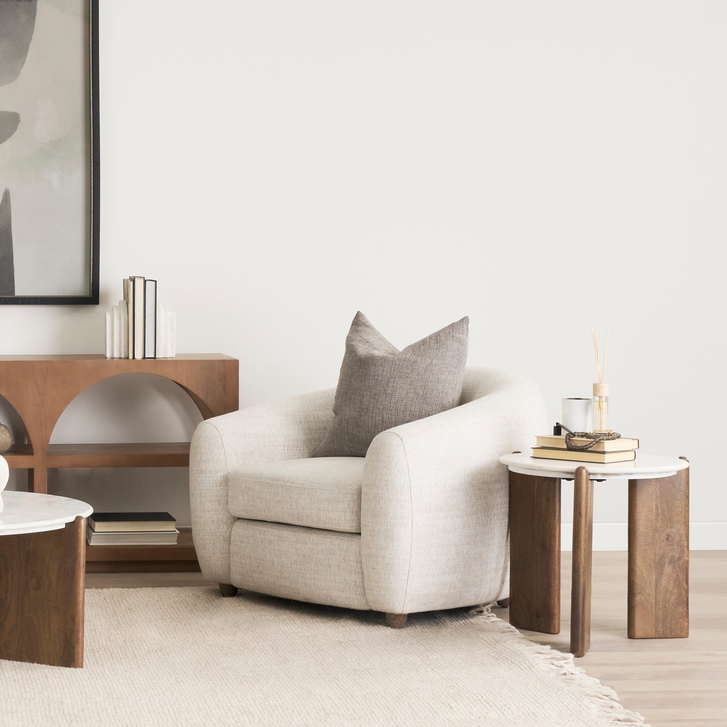 Rumer Dark Brown Wood w/ White Marble Side Table