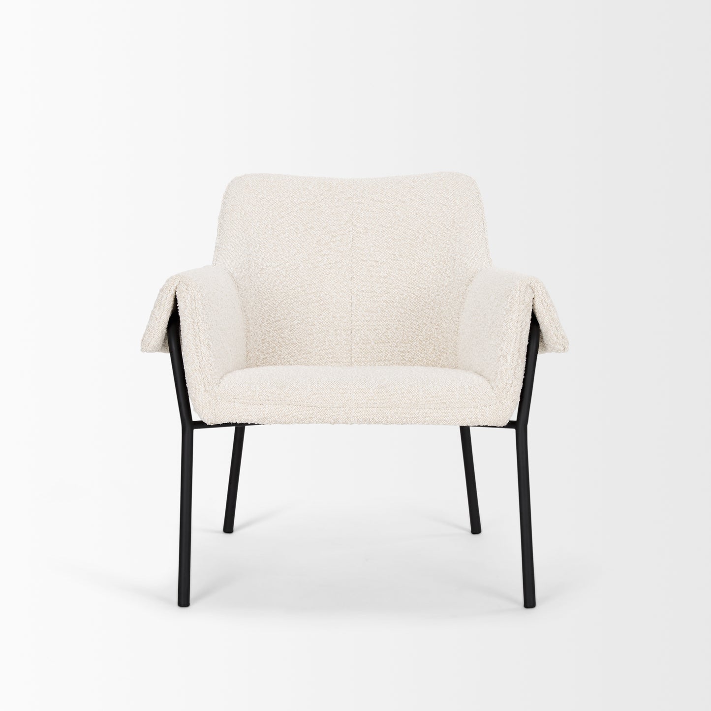 Brently Accent Chair w/ Cream Boucle Fabric & Matte Black Metal Legs