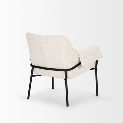 Brently Accent Chair w/ Cream Boucle Fabric & Matte Black Metal Legs