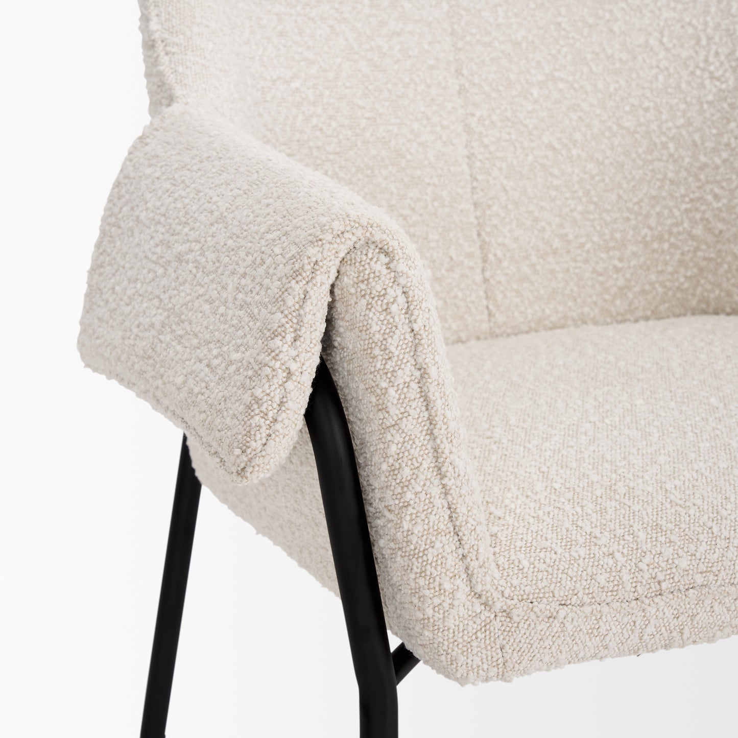 Brently Accent Chair w/ Cream Boucle Fabric & Matte Black Metal Legs