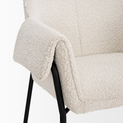 Brently Accent Chair w/ Cream Boucle Fabric & Matte Black Metal Legs
