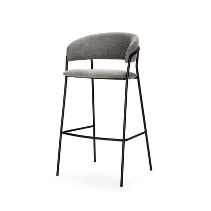 Carolyn Bar Stool w/ Gray Fabric & Matte Black Metal