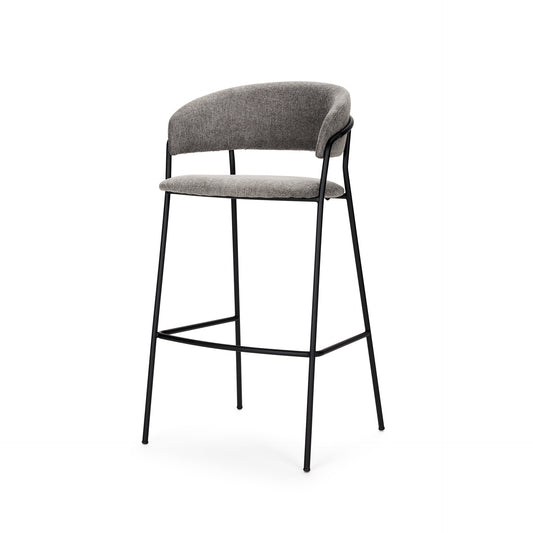 Carolyn Bar Stool w/ Gray Fabric & Matte Black Metal