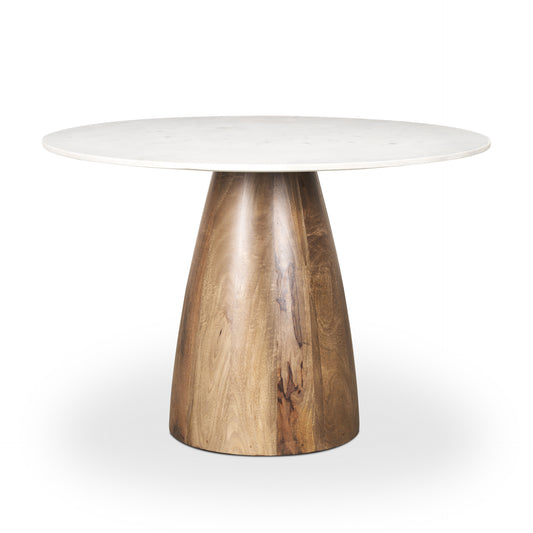Allyson 42" Round Brown Wood Pedestal w/Banswara White Marble Top Dining Table
