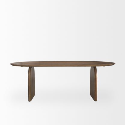 Isla Oval Dining Table w/Dark Brown Wood Top & Arched Legs