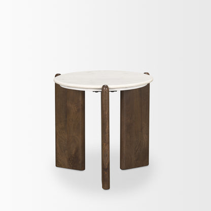 Rumer Dark Brown Wood w/ White Marble Side Table