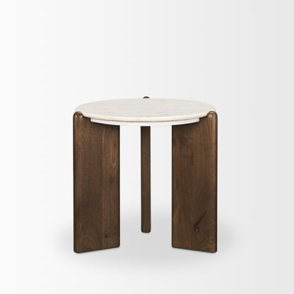 Rumer Dark Brown Wood w/ White Marble Side Table
