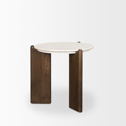 Rumer Dark Brown Wood w/ White Marble Side Table