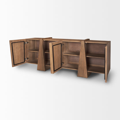 Eula Medium Brown Wood 4-Door Sideboard