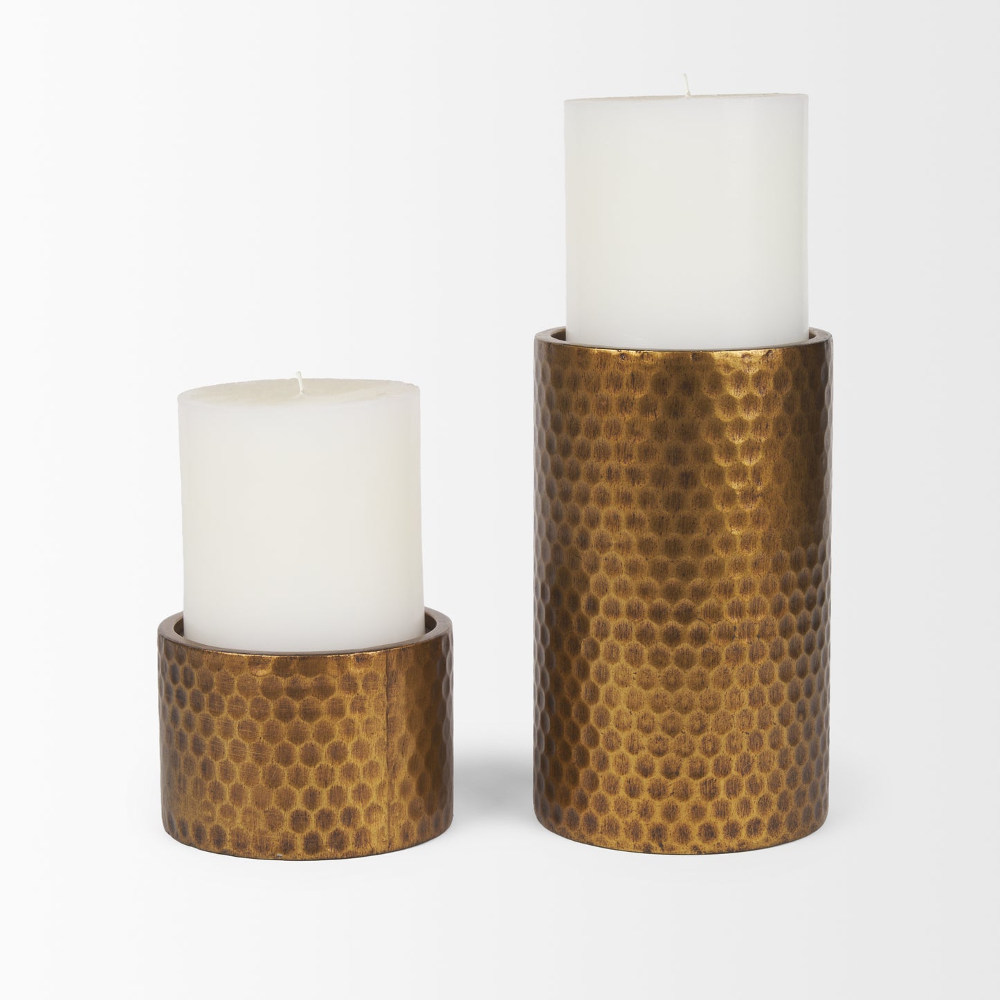Gage Antiqued Gold Honeycomb Textured Metal Candle Holder (Set of 2)