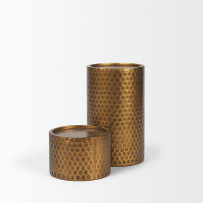 Gage Antiqued Gold Honeycomb Textured Metal Candle Holder (Set of 2)