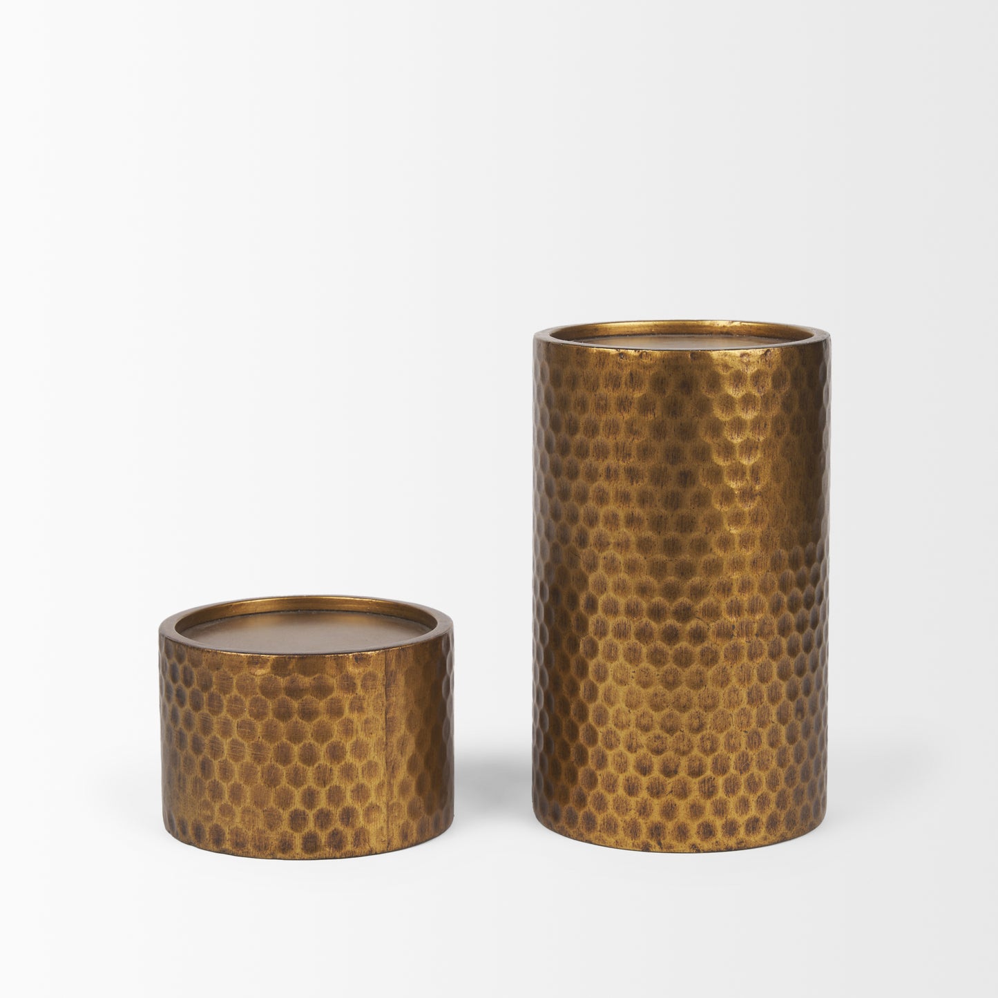 Gage Antiqued Gold Honeycomb Textured Metal Candle Holder (Set of 2)