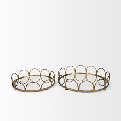 Lenore Round Metal/Mirror Tray Gold (Set of 2)