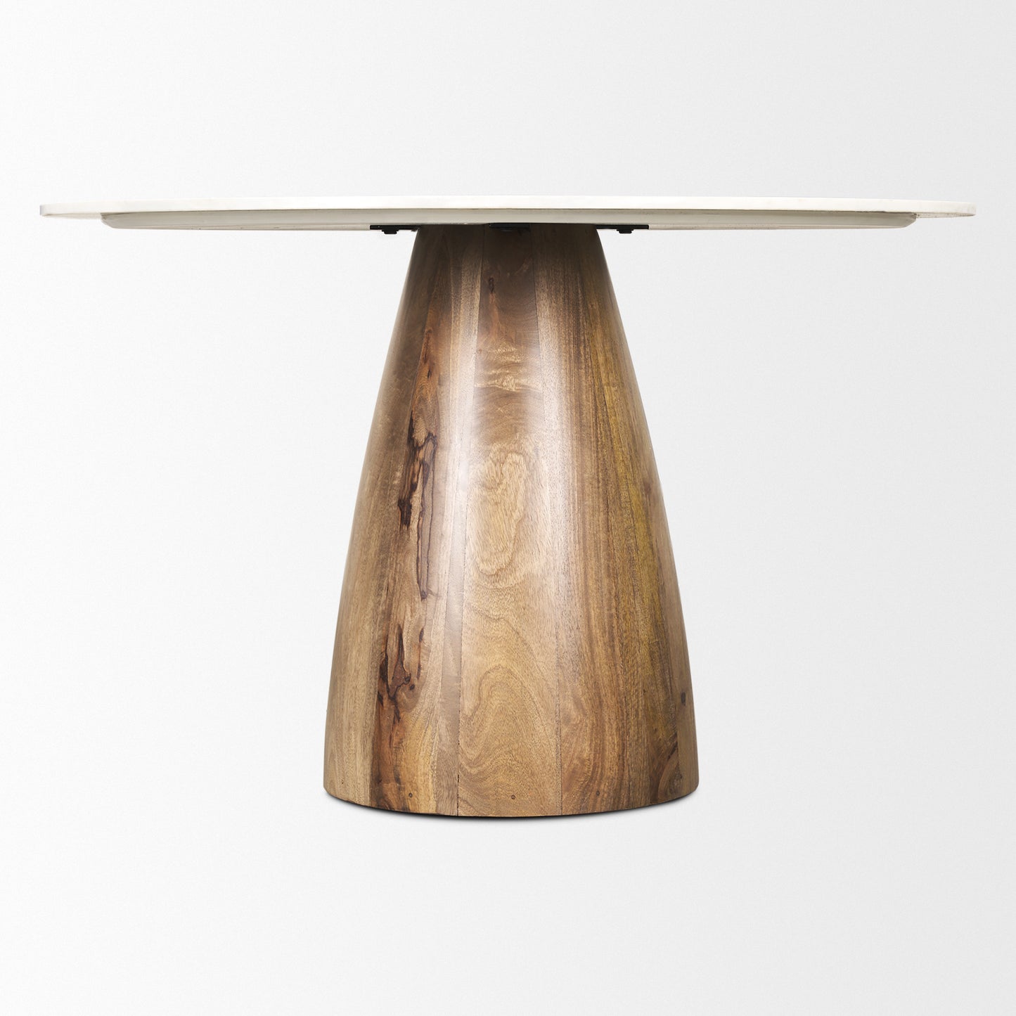 Allyson 48" Round Brown Wood Pedestal w/ White Marble Top Dining Table