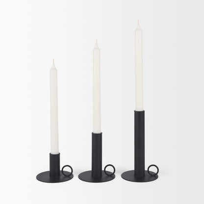 Noir Matte Black Metal Candle Holders (Set of 3)