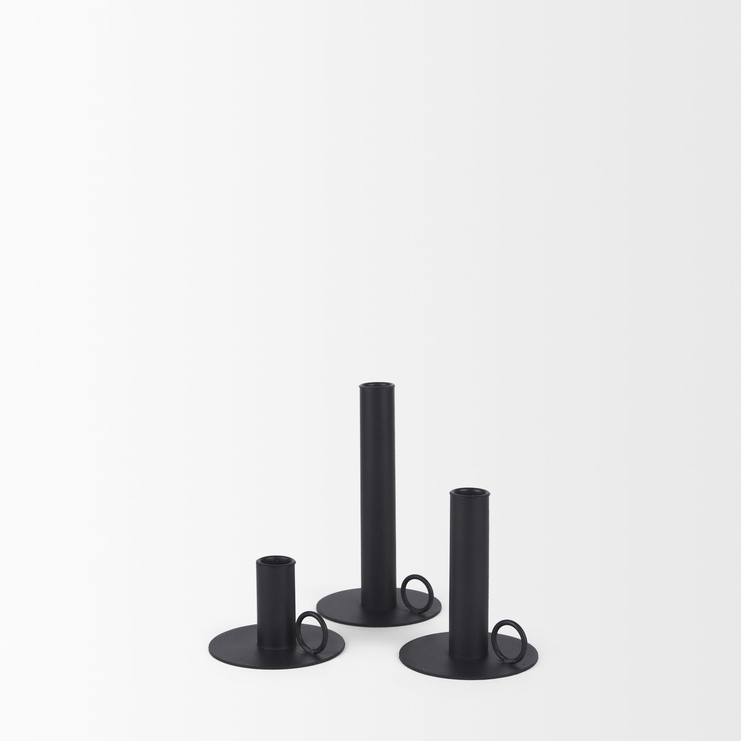 Noir Matte Black Metal Candle Holders (Set of 3)