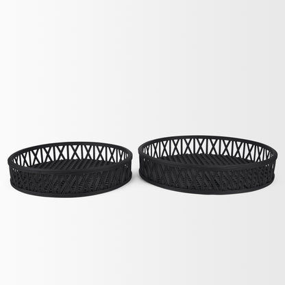 Thea Matte Black Wicker Trays (Set of 2)